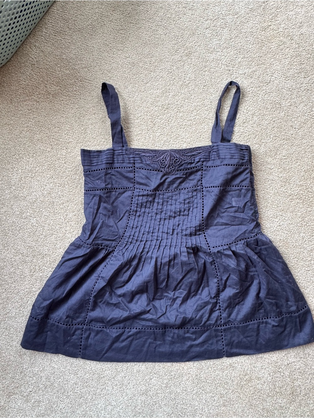Massimo Dutti Navy Square-Neck Pintuck Camisole